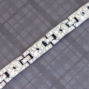 6 1/2 inch, Vintage Letter H Links Clear Rhinestones Bracelet - G49
